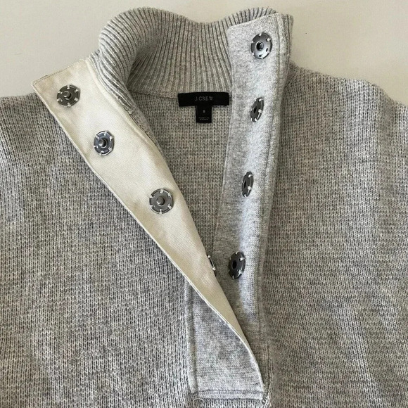 J.Crew Women’s S Wool Blend Quarter Snap Sweater Heather Gray Pockets Oversized - Picture 7 of 13